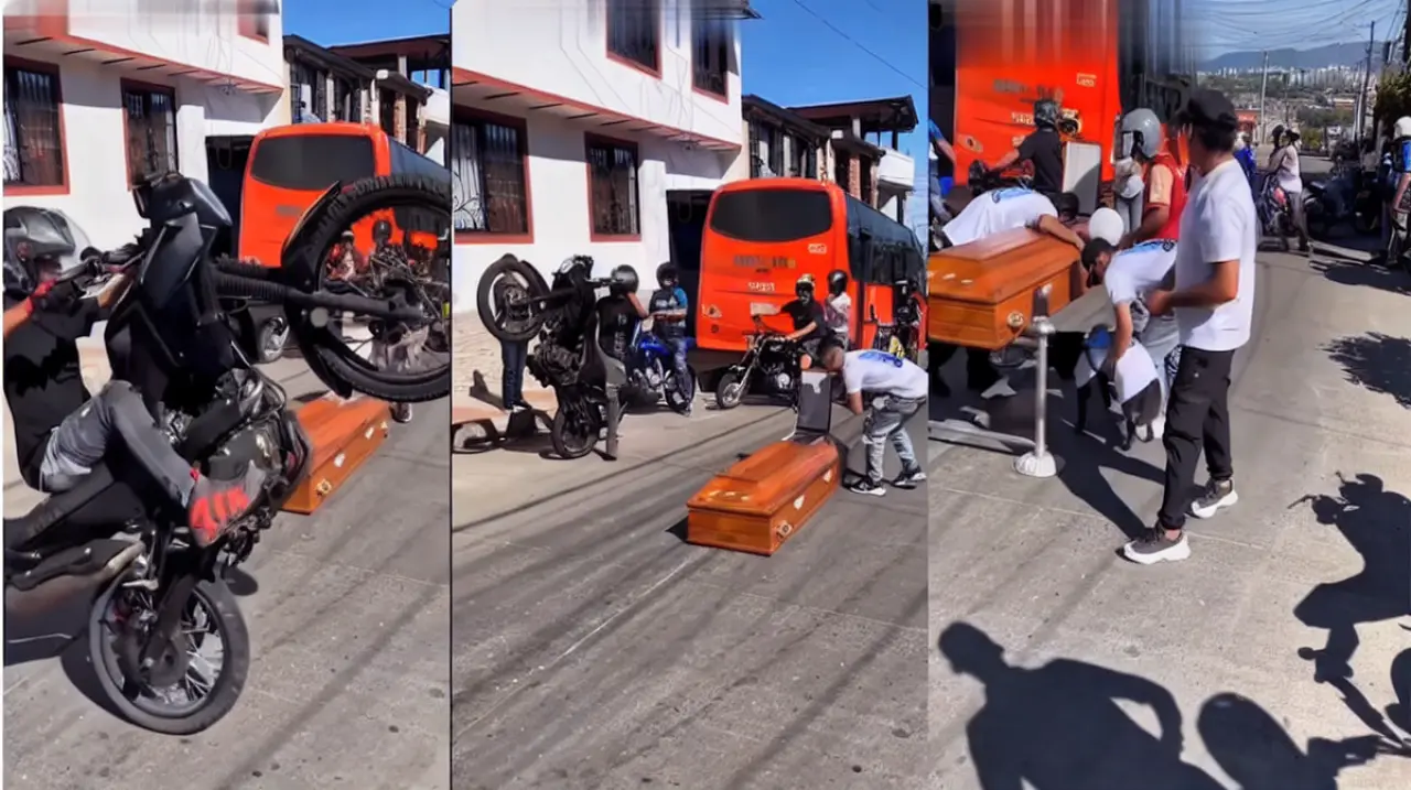 Con el ataúd en la vía y rodeado de motos, así fue la despedida de un joven que falleció en accidente de tránsito en Ibagué