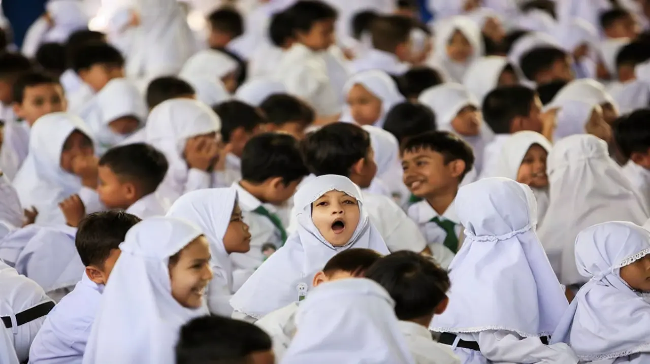 El bostezo que delata el tedio en una jornada escolar en Indonesia
