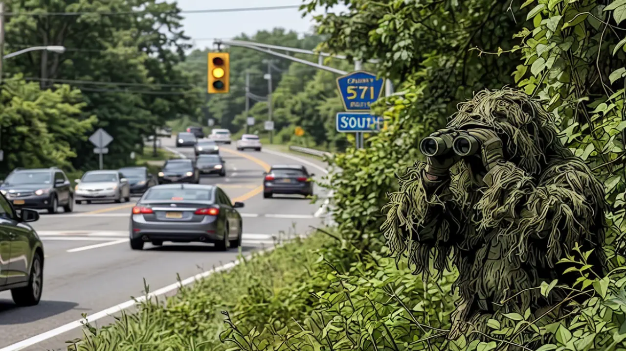Un policía se camufló como arbusto y en seis horas multó a 74 conductores por usar el celular en Nueva Jersey