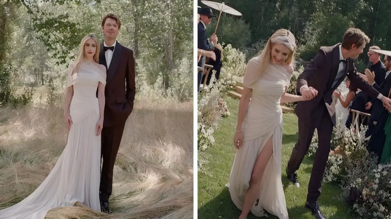 Emma Roberts y una boda con sello Old Hollywood: moda vintage, lujo y detalles a medida