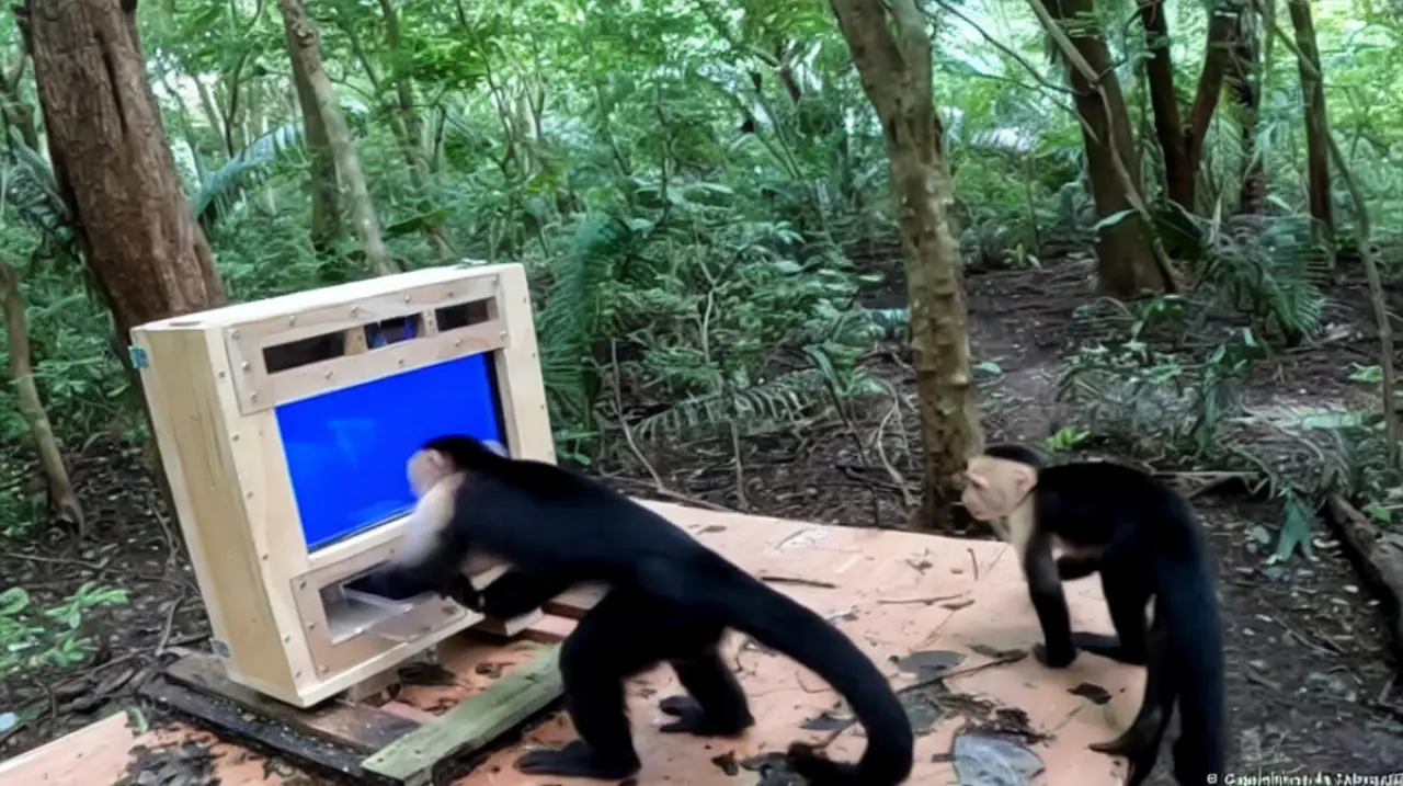 Una pantalla táctil en la selva reveló cómo aprenden 16 monos capuchinos a obtener bananas