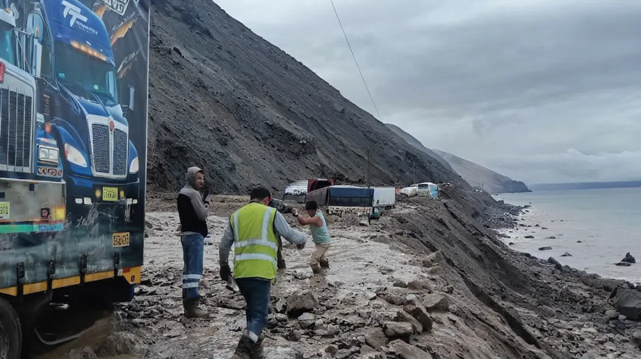 Pasajeros caminan horas en la Panamericana Sur de Arequipa para sortear una vía colapsada