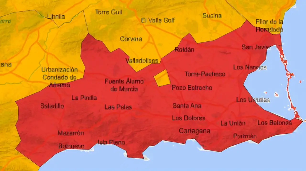 Murcia activa la alerta roja por lluvias torrenciales en Campo de Cartagena y Mazarrón