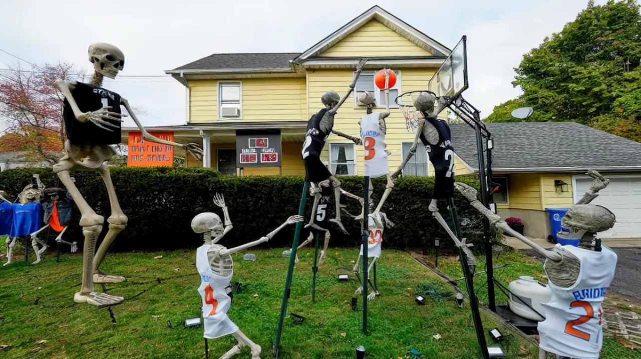 Una familia convirtió su aro de básquet en un homenaje de Halloween a los Knicks